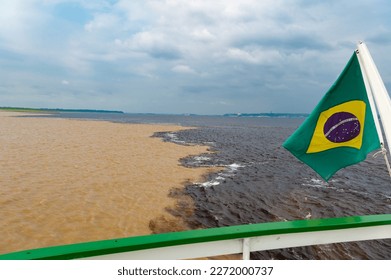 nature waterscape of river with brazil flag. nature waterscape as travel destination. - Shutterstock ID 2272000737