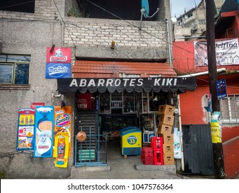 NAUCALPAN, MEXICO-July 16, 2017. A Neighborhood Store Front In Naucalpan That Sells General Food And Merchandise.