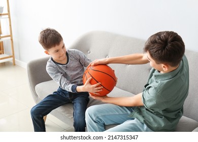 Naughty Brothers Fighting For Ball At Home