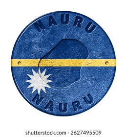 Nauru Flag Button with Map, Retro Style