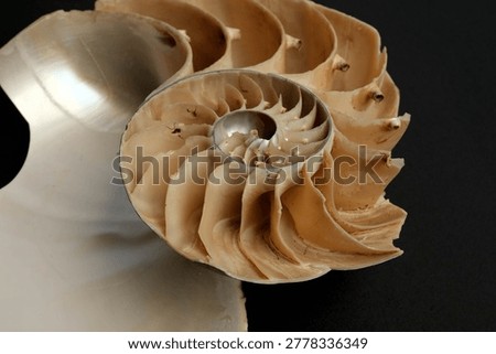 Nautilus Pompilius Shell Cross Section Chambers Septa Macro Dark Background