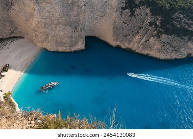 Navagio Beach, or Shipwreck Beach. One of the most famous summer destinations in Greece and has consistently ranked among the world's best beaches. Zakynthos. Ionian Islands. Greece. - Powered by Shutterstock