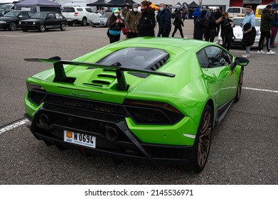 Navarra, Spain; March 6, 2022: Lamborghini Huracan LP 640-4 Performante super sports car in green