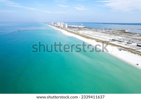 Navarre Beach Florida Sana Rosa Island Aerial View of clear emerald water and whtie sand beach of the Gulf of Mexico Florida 