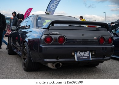 Navarre, Spain; May 5, 2022: Parked Black Nissan Skyline GT-R R32