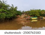 Navigating the Amazon River. In the Amazon jungle, near Iquitos, Peru. South America.