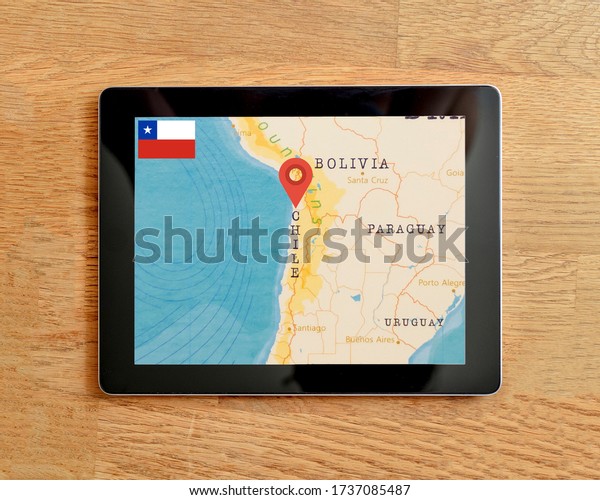 The\
Navigation Map of Chile displayed on a tablet\
PC