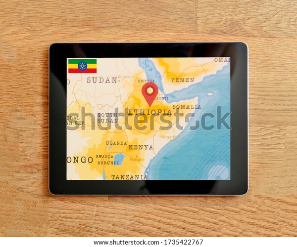 The\
Navigation Map of Ethiopia displayed on a tablet\
PC