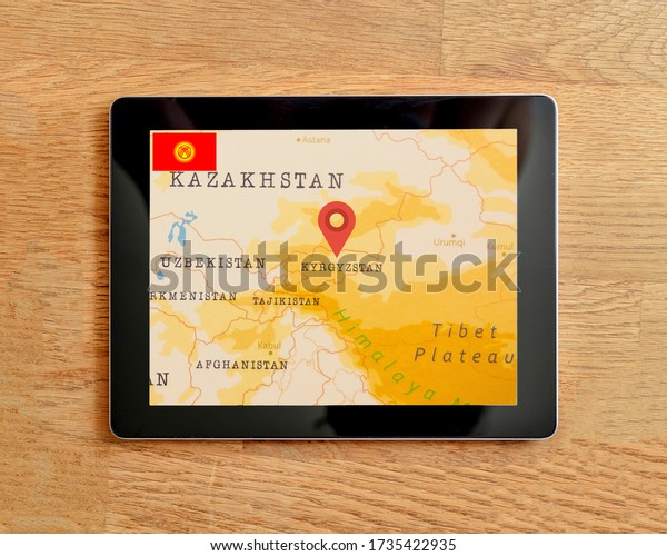 The\
Navigation Map of Kyrgyzstan displayed on a tablet\
PC