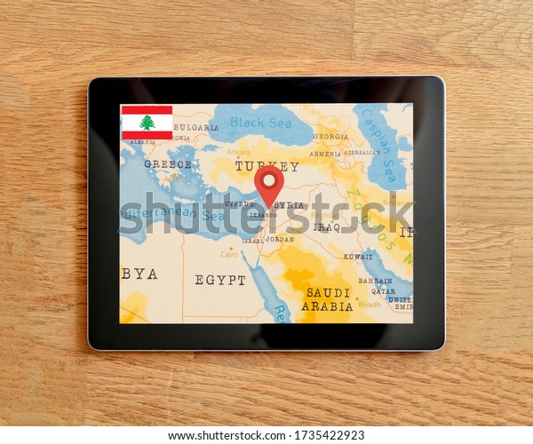 The\
Navigation Map of Lebanon displayed on a tablet\
PC