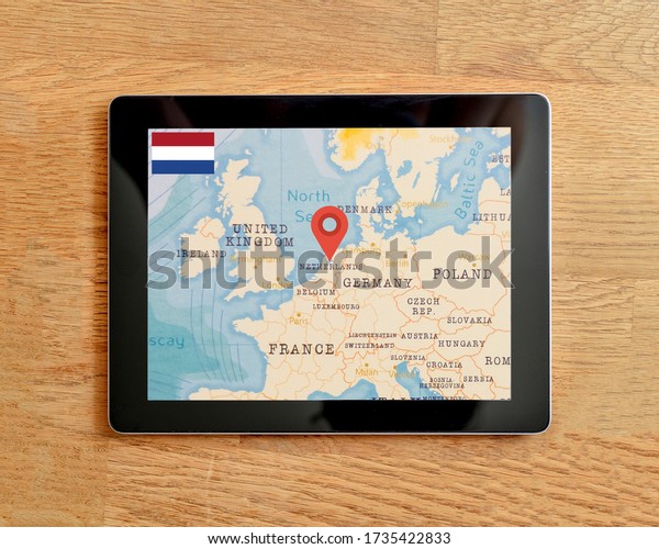 The Navigation Map of Netherlands displayed on a\
tablet PC