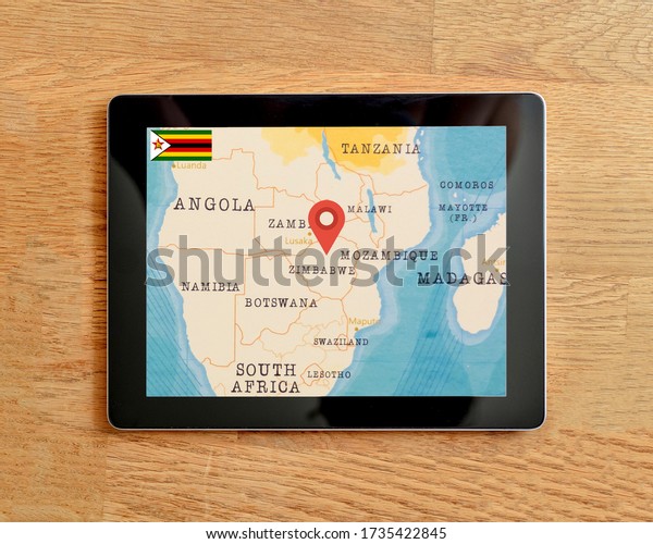 The\
Navigation Map of Zimbabwe displayed on a tablet\
PC