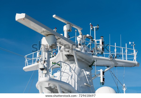 radar installation on a modern cruise ship stock photo