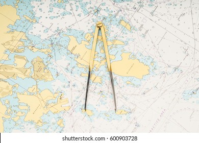 Navigation Still-life. Skipper Equipment And A Map. Sailing Concept.