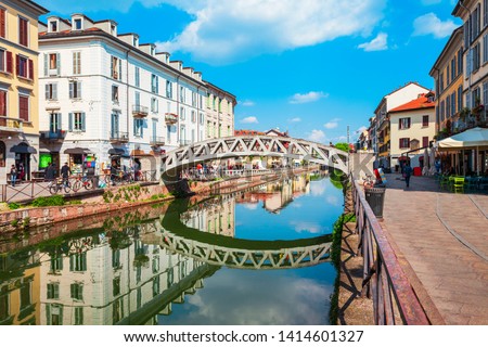 The Naviglio Grande canal in Milan city in Lombardy region of northern Italy