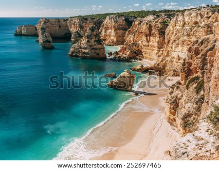 Navy Beach (Praia da Marinha) - one of the most famous beaches of Portugal, located on the Atlantic coast in Lagoa Municipality, Algarve.