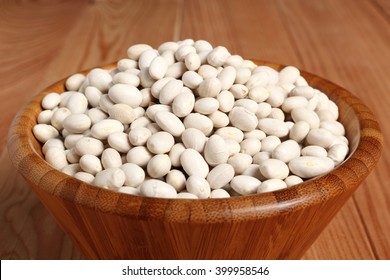 Navy Beans In Wooden Bowl