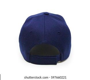 Navy Blank Baseball Cap Closeup Of Back View On White Background