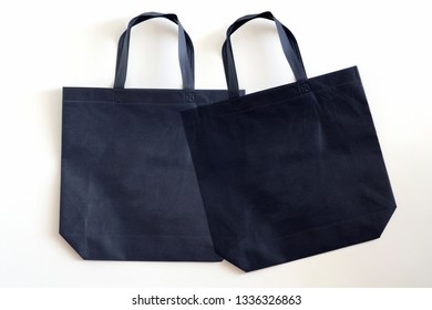 Navy Blue  Blank Tote Bag Mock Up Design On White Background.