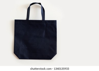 Navy Blue  Blank Tote Bag Mock Up Design On White Background.