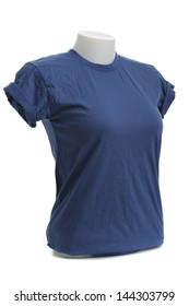 Navy Blue Color Female Tshirt Template On The Mannequin Ready For Your Own Graphics.