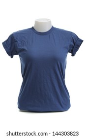 Navy Blue Color Female Tshirt Template On The Mannequin Ready For Your Own Graphics.