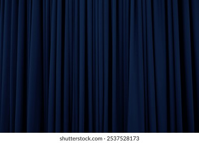 Navy blue curtain with many folds background texture