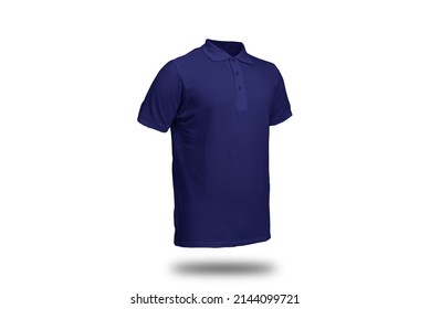 Navy Blue Polo Shirt With Ghost Model Concept Floating In Plain Background