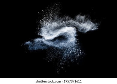 Navy Blue Powder Explosion On Black Background