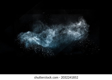 Navy Blue Powder Explosion On Black Background