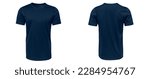 navy blue T-shirt template with nothing neat, mockup for design and print. T-shirtT-shirt front and back view isolated on white background