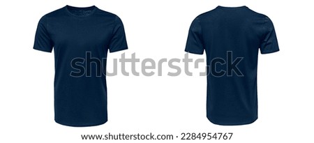 navy blue T-shirt template with nothing neat, mockup for design and print. T-shirtT-shirt front and back view isolated on white background
