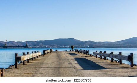 Navy Pier In The Settlement Wrangel Primorsky Krai In A Cold Winter Day