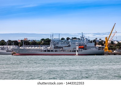 Navy Ship Berthed At Devonport Naval Base, Suburb Of Auckland, New Zealand.