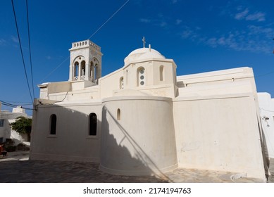 Naxos Catholic Cathedral - White church in chora the city of Naxos Greece island.  - Shutterstock ID 2174194763
