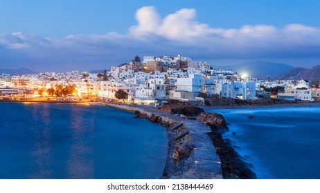 The Naxos island aerial panoramic view on sunset. Naxos is the largest of the Cyclades island group in the Aegean, Greece - Shutterstock ID 2138444469