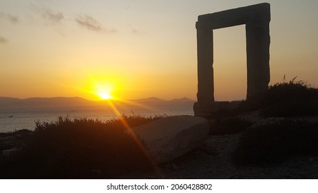 Naxos Portara Greece During Sunset 