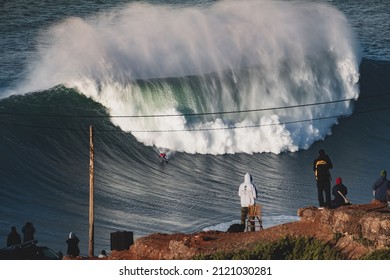 Nazare, Portugal: 13.December 2022: People Are Watching The Nazare Surfing Challenge