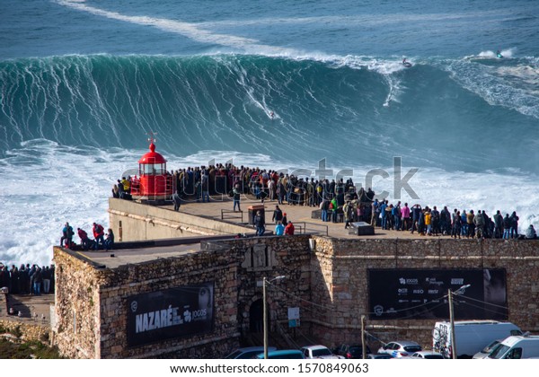 Nazare, Portugal - 21 of Nov 2019. 20 meters waves in front of