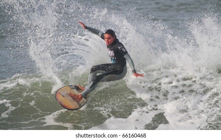 NAZARE, PORTUGAL - NOVEMBER 27 : Filipa Prudencio In Nazare Surf Pro 2010 In Women Competition November 27, 2010 In Nazare, Portugal