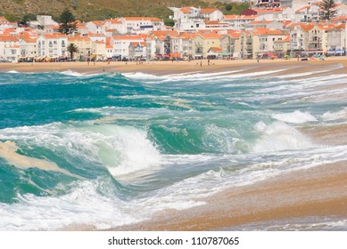 Nazare, Portugal; Typical Surfing And Fishing Village