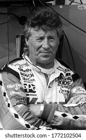 Nazareth, PA / USA - September 18, 1994: A Vintage, Grainy Retro Black And White Photo Of  Legendary Formula 1 And Indy Car Driver Mario Andretti.