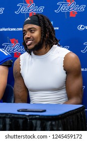 NCAA Football SMU Vs Tulsa, Tulsa, USA - 24 Nov 2018: Receiver Justin Hobbs Comments In Postgame Interview.