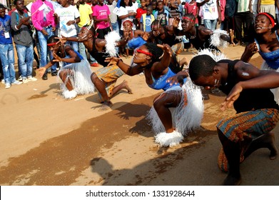 NDalatando, Angola - 2012: Young People Dancing Traditional African Dance