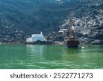 Nea Kameni Greek Volcano island in the Aegean Sea, within the flooded Santorini caldera in Greece.