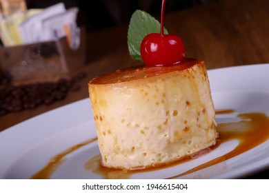 Neapolitan Flan With Caramel And Cherry