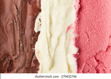 Neapolitan ice cream with chocolate and vanilla and strawberry ice cream