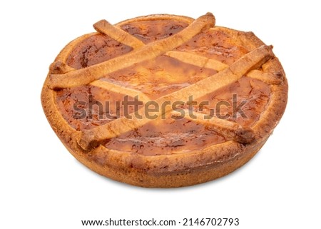 Neapolitan Pastiera, italian cake for Easter filled with ricotta cheese, wheat and candied fruit, isolated on white, clipping path