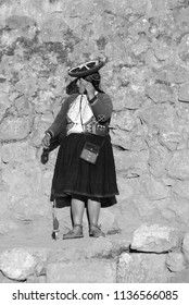 NEAR CUSCO PERU-NOVEMBER 15 2010: Quechua Woman Dressed In Traditional Clothing.The National Rural Poverty Rate Is Over 50 Per Cent.