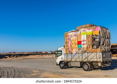 Near Hurghada, Egypt - November 08, 2020: Loaded Truck On The Highway From Hurghada To Luxor